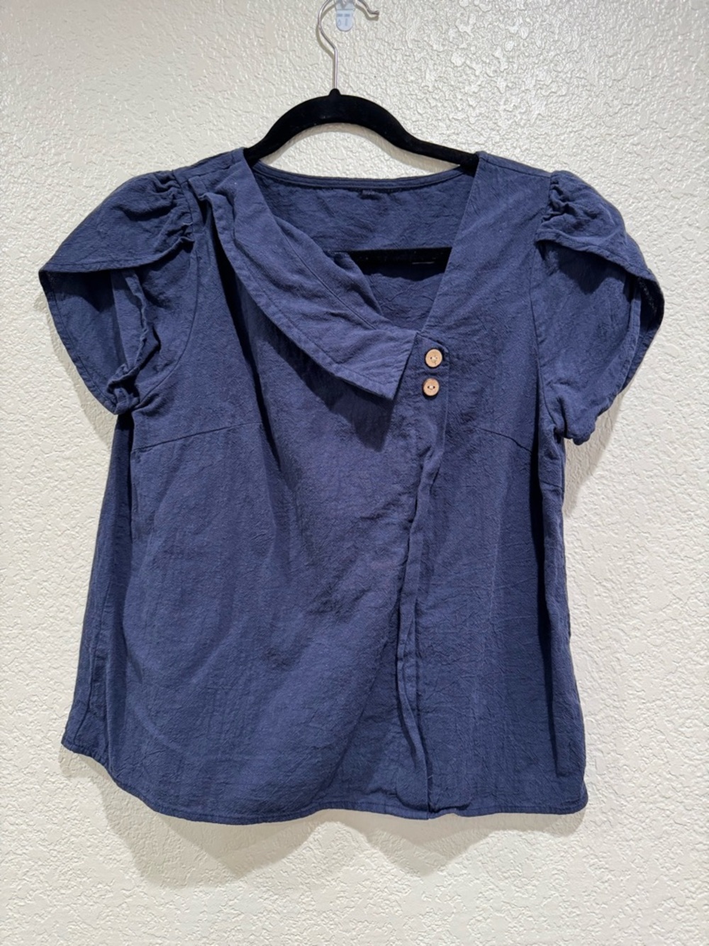 SHEIN Navy Asymmetric Collar Short Sleeve Blouse - Picture 3 of 5
